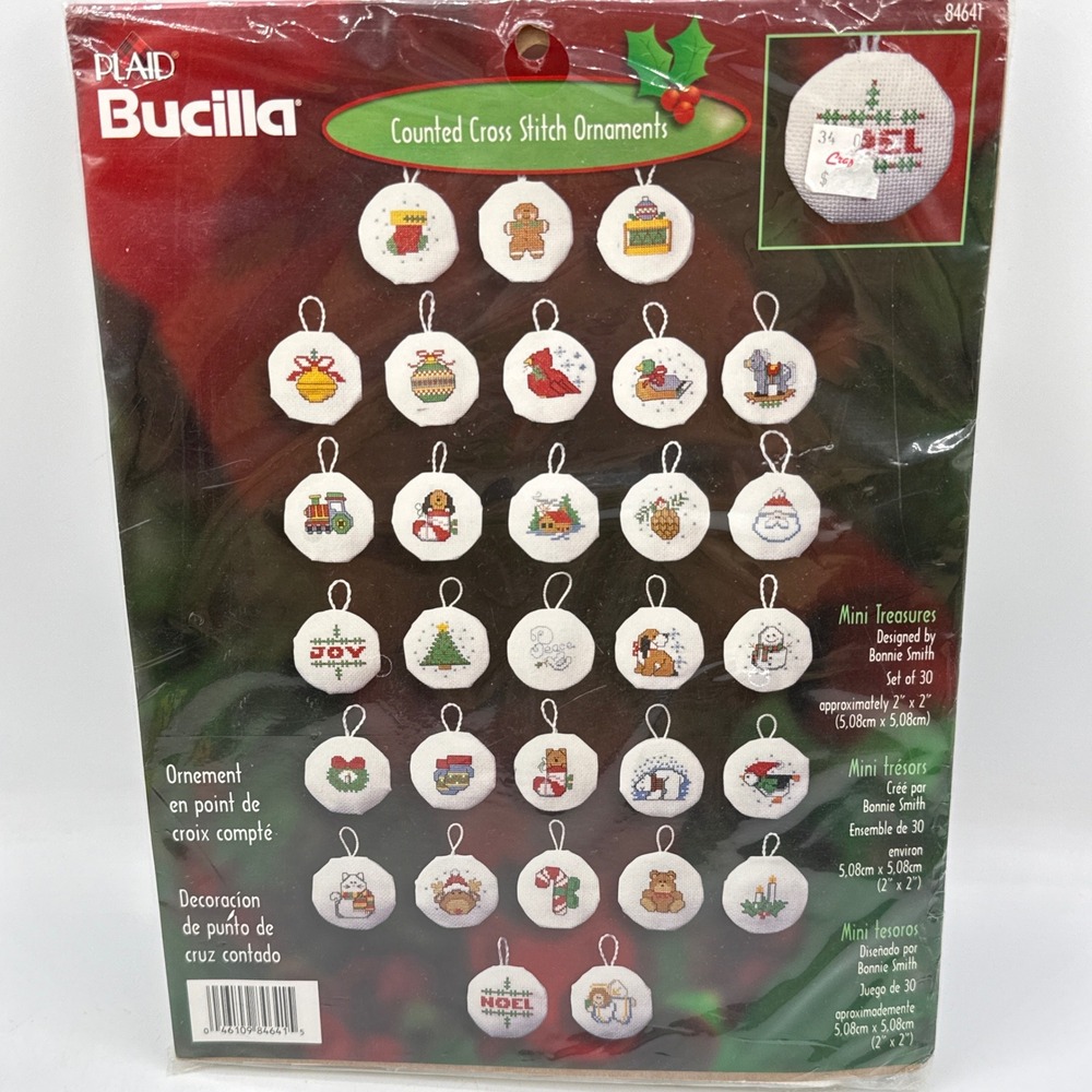 Bucilla Cross Stitch Ornaments Kit 30pc Mini Treasures White 84641 Bonnie Smith